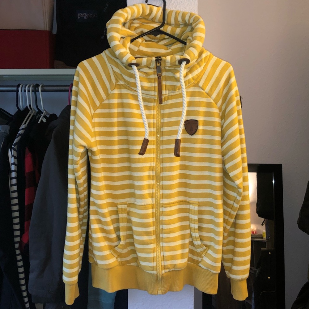 Thick COZY yellow striped zip hoodie